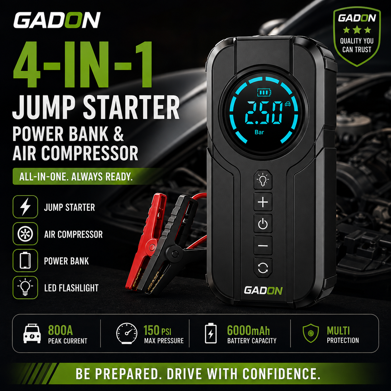 GADON 4-in-1 Jump Starter & Air Compressor