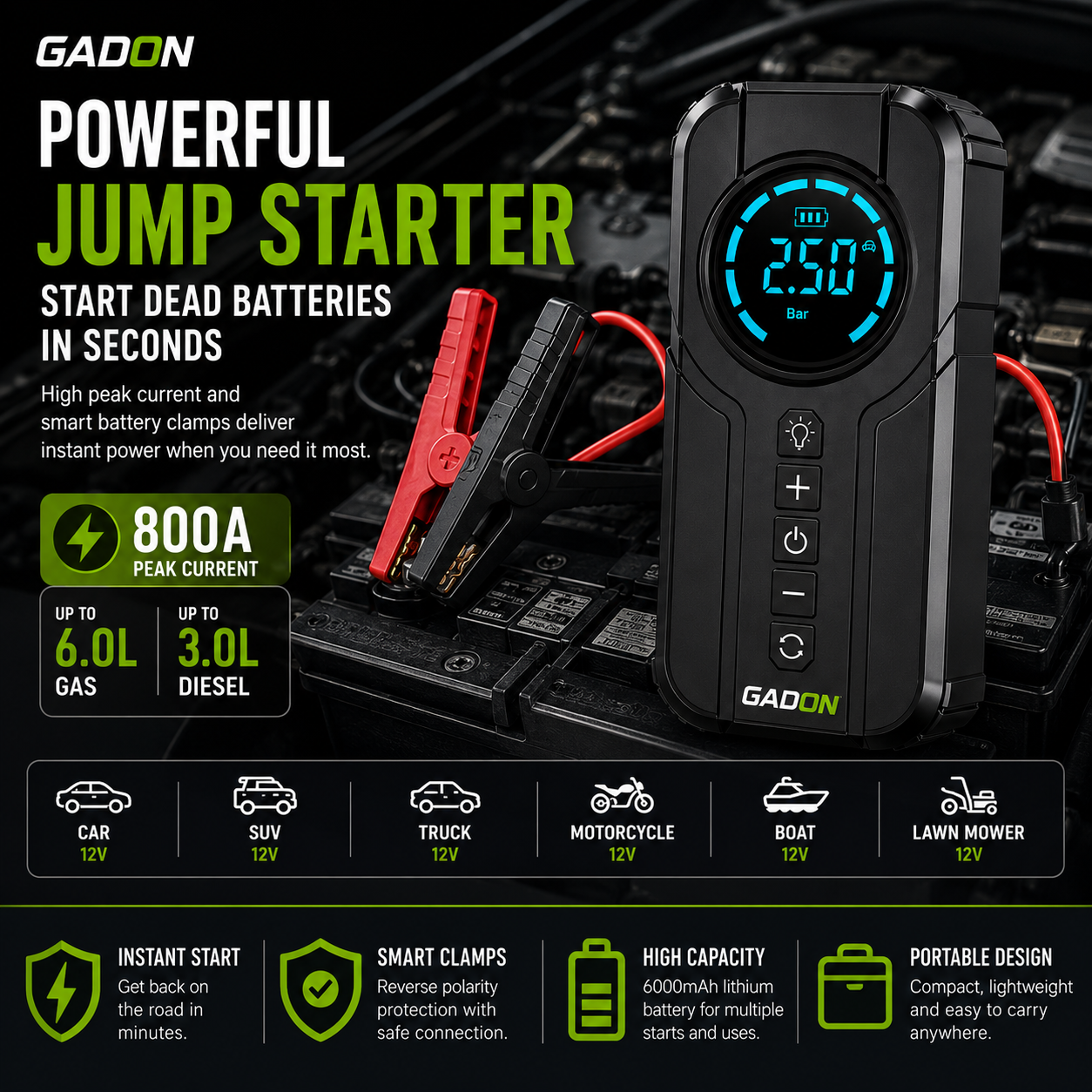 GADON 4-in-1 Jump Starter & Air Compressor