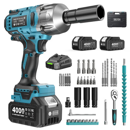 GADON cordless impact wrench full kit — tool, 2 batteries, charger, sockets and bits