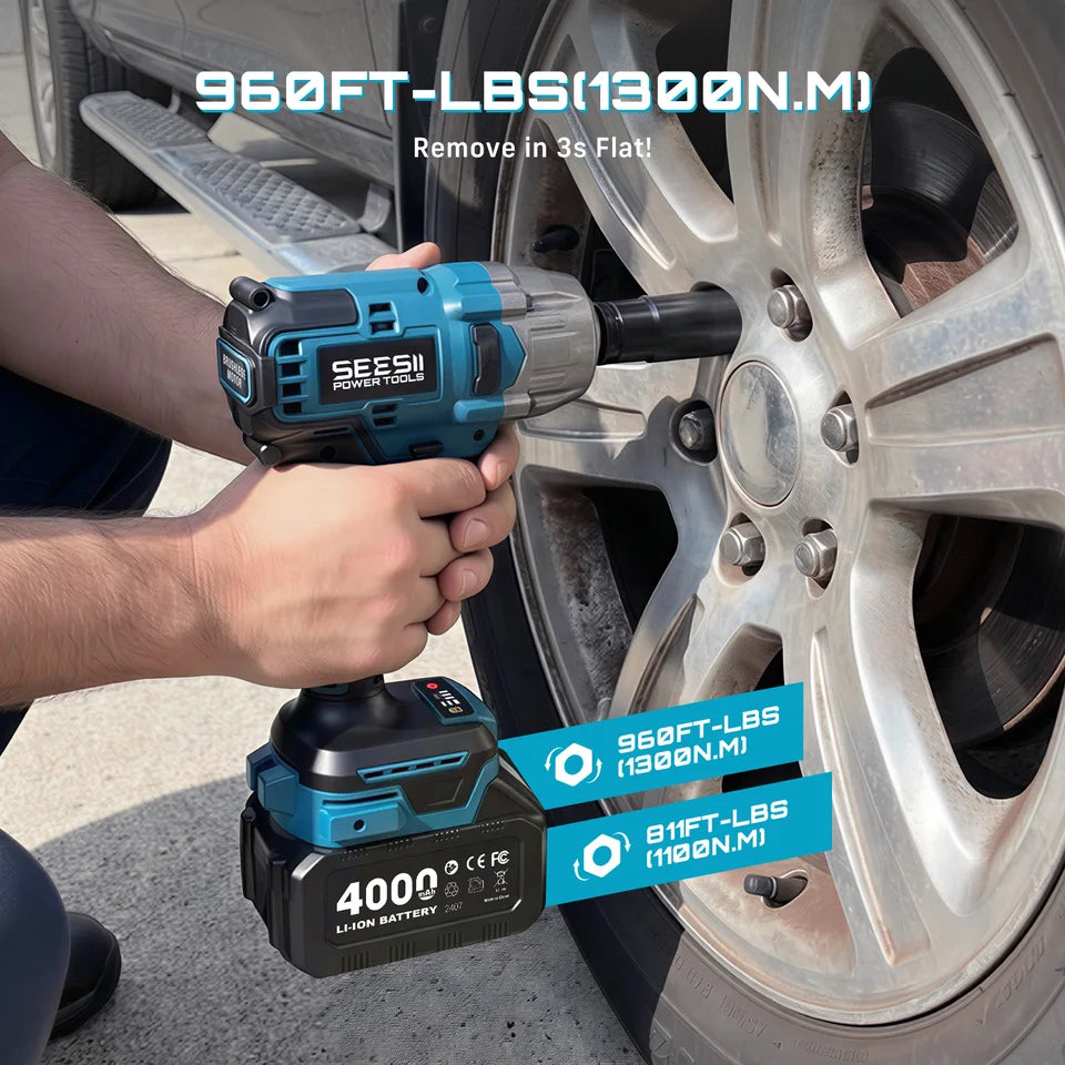 Removing car tire lug nuts in seconds with the cordless impact wrench