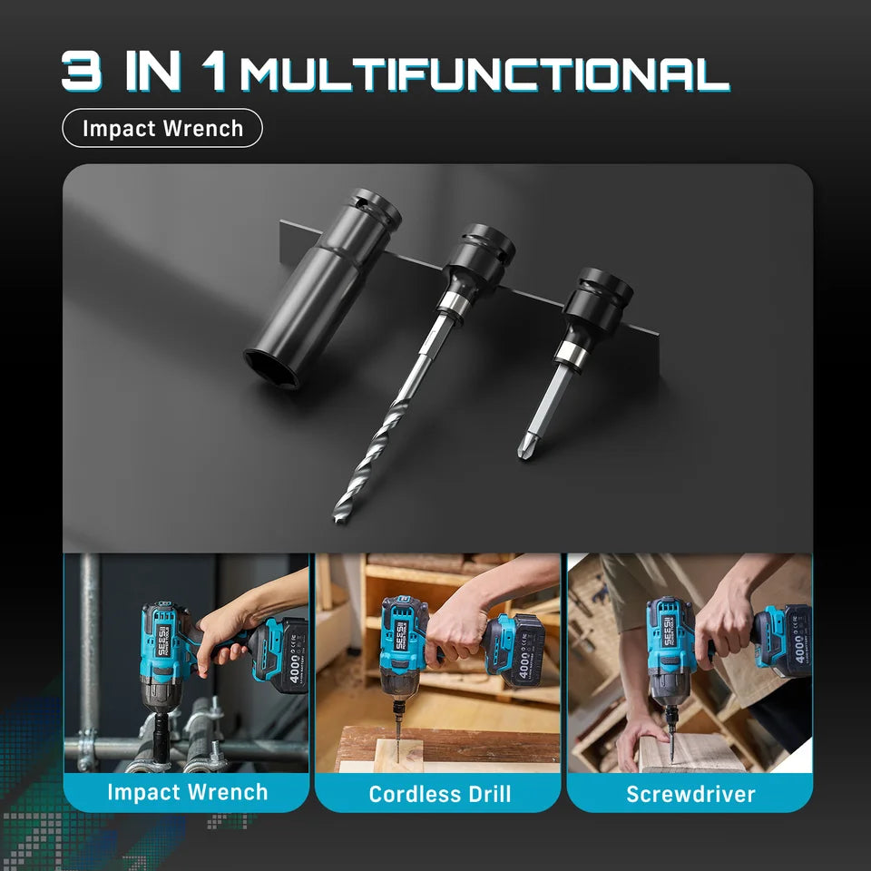 3-in-1 impact wrench, cordless drill and screwdriver